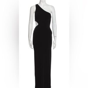 Alice + Olivia Women's Black One-Shoulder  Dress Size 8 Cut Out Slit Maxi